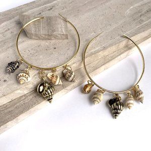 NEW~ Free People Gold Shell Hoop Earrings